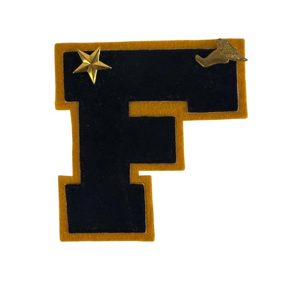 The Unbranded Brand Other - Vintage Varsity Letter F Patch Chenille Felt Black Gold Track Star Winged‎ Foot